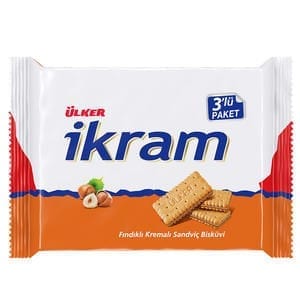 Ulker Ikram Sandwich Biscuits with Hazelnut Cream 3x84 g / Ülker İkram Fındık Kremalı Sandwich Bisküvi 3x84 g